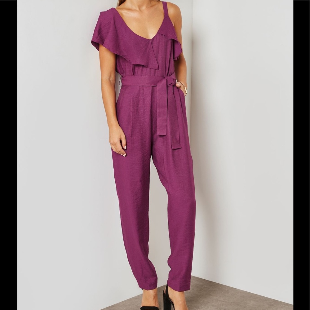 MANGO Purple frilled long Jumpsuit